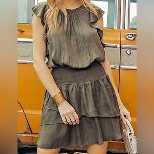 Kori Army Green Tiered Ruffle Sleeveless Dress.